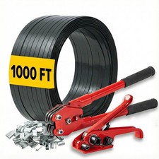 Pallet Strapping Kit with Tools - 5/8" x 1000' Heavy-Duty Black PET Strapping...