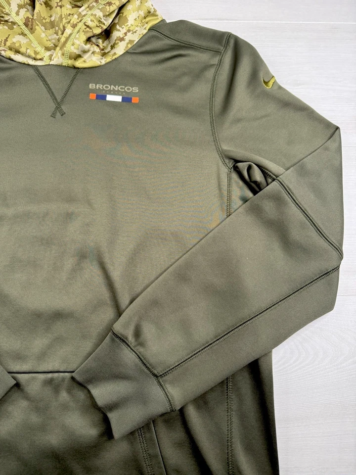 Sudadera con capucha Nike On Field Denver Broncos verde militar saludo al servicio para mujer XL ¡COMO NUEVA! Foto 3 de 4