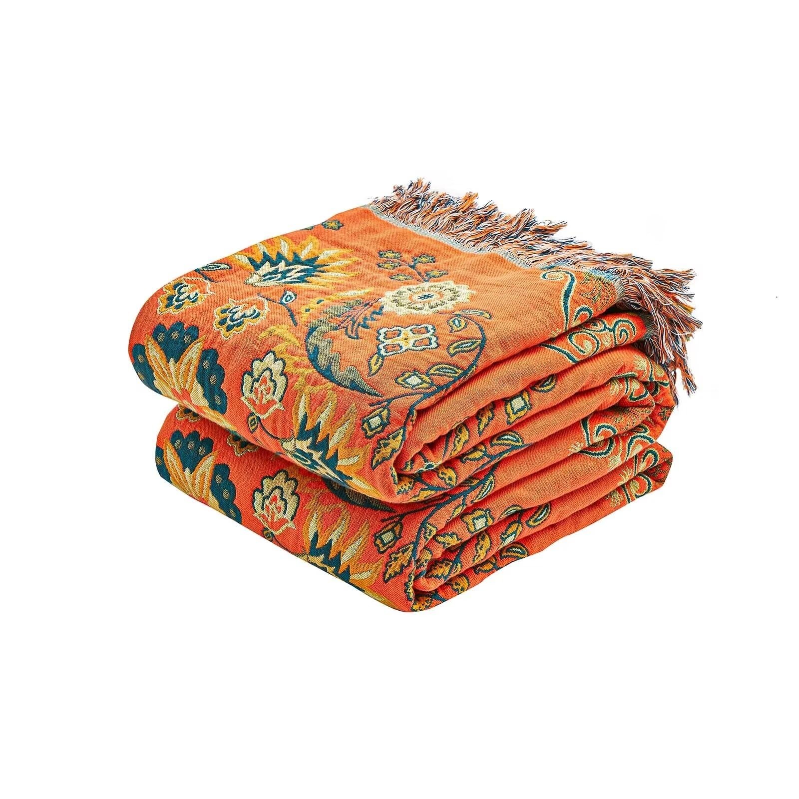 Boho Throw Blanket, 100% Cotton Ultra Soft Luxury Throw Rust