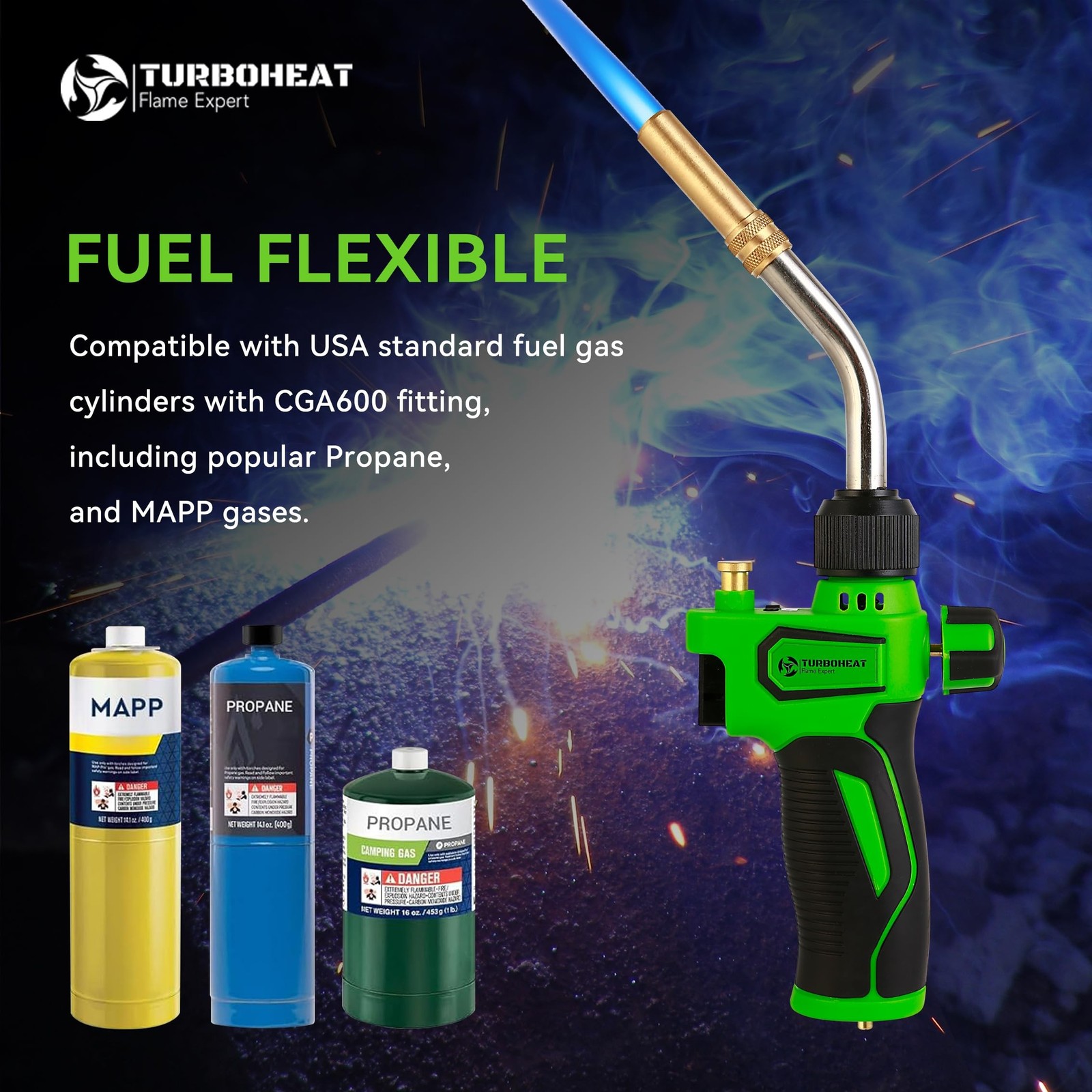 High-Intensity Turbo Torch Head with Auto-Igniter - for Propane/MAPP Gas (Cyl...