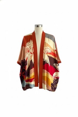 DR2 Daniel Rainn Womens  Large Autumn Kimono Duster Orange Desert Print NEW
