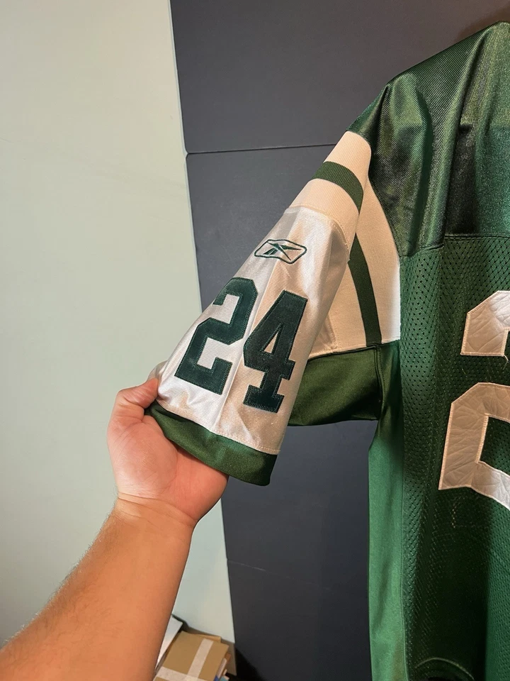 DARRELLE REVIS REEBOK 纽约 JETS 球衣 男式 尺码 48 绿色 REEBOK #24 现场 — 第 4/4 张图片