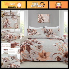 Boho Floral King Size Quilt Set - 3 Piece Bedding Set, Khaki Color, Cozy Comfort
