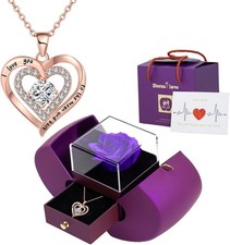 Preserved Rose Gift Box  with I Love you Necklace, Gifts for Girlfriend, Women,