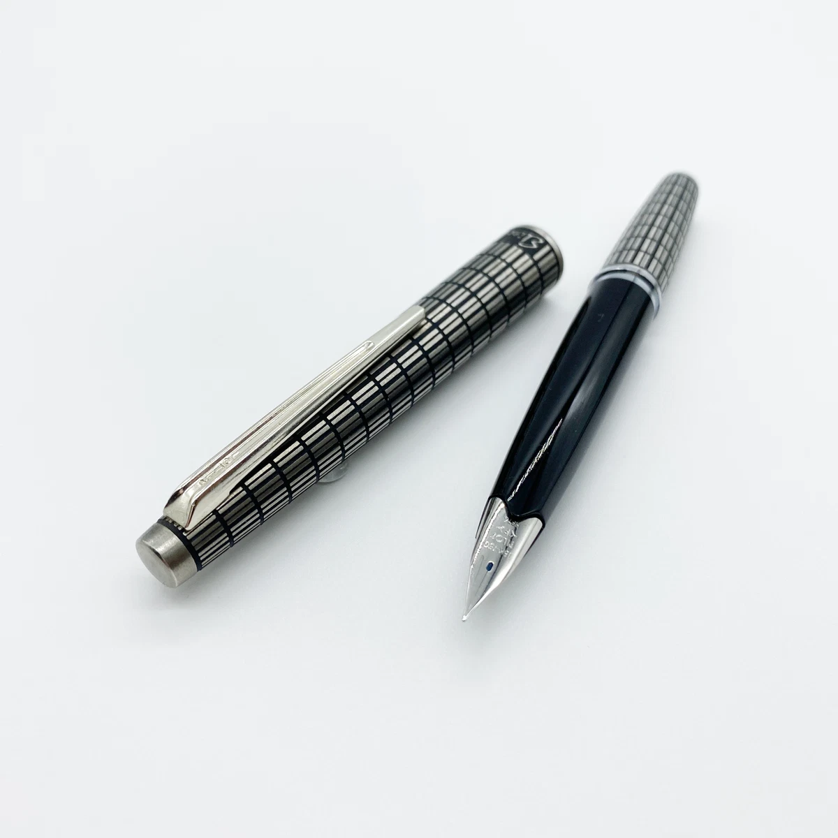 PILOT Elite Fountain Pen 18K F Nib Crosshatch Steel Vintage Japan