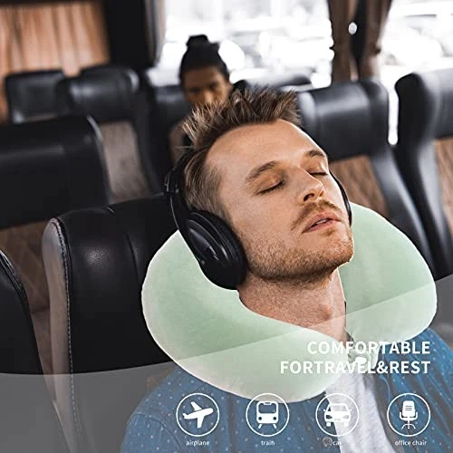 Travel Neck Pillow Cover, Neck Pillow Case, Pure, Soft and Smooh, Green - Image 4 of 4