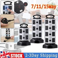 Extention Lead Vertical Power Strip Tower Multi Plug USB Socket Surge Protector