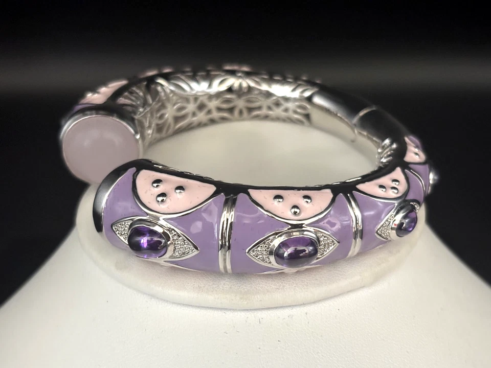 Brazalete Brazalete Joan Boyce "Bissable" Tono Plata Esmalte Púrpura/Rosa Cristal Foto 2 de 4