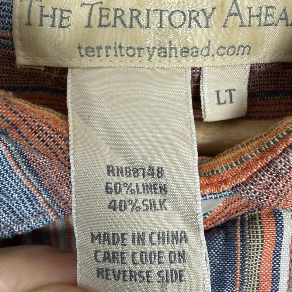 Рубашка мужская The Territory Ahead большая высокая разноцветная в полоску льняная шелковая на пуговицах - Изображение 4 из 4