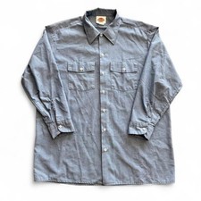 Vintage Dickies Work Shirt Made USA Mens Large Chambray Blue 90s Button Up