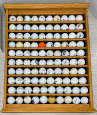Vintage 100 Golf Ball Collection Logo Balls Wood Wall Display Case Cabinet