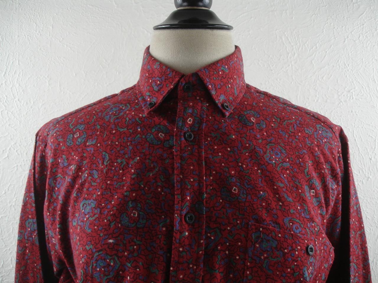 Camicia uomo tg M vintage anni 80 YSL Yves Saint Laurent rossa floreale bottoni cotone