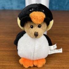 Russ Berrie Bear Disguised in Penguin Outfit 4" - Key Ring - Rare - Adorable 
