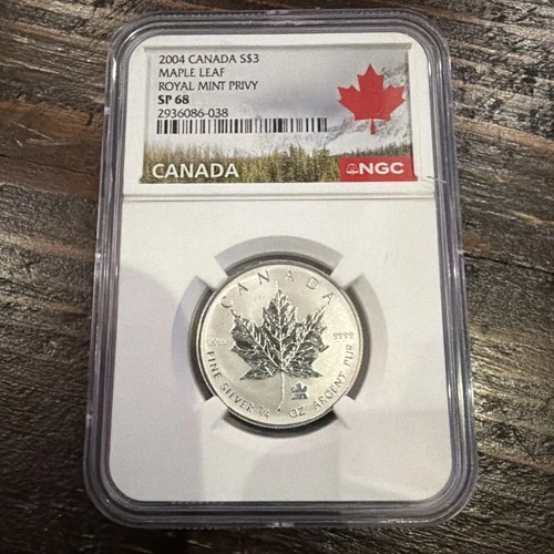 2004 Canada $3 Silver Maple Leaf SP68 NGC Canada Label Royal Mint Privy