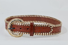 Vintage Tooled Leather Western Belt Silver Whipstitch Cowgirl Boho Size S