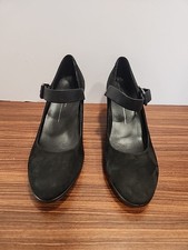 Ecco Womens Shape 55 Plateau Mary Jane Pump Size 39 8 Black Nubuck Heel Shoe