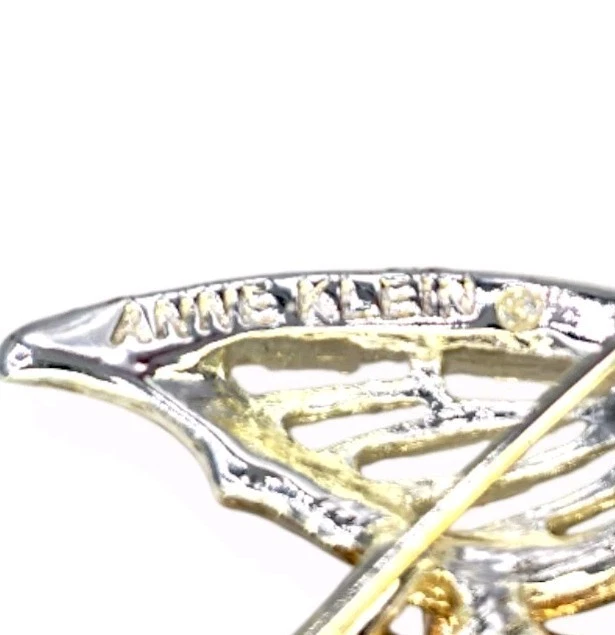 Vintage Anne Klein Tricolor Gold Butterfly Pavé Pin Designer Statement Jewelry - Image 4 of 4
