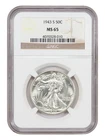 1943-S Walking Liberty SILVER Half Dollar GEM MINT NGC MS65 USA Collector Coin