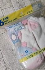 NWT 6 PAIR GIRLS' NO SHOW SOCKS Sz M 9-2.5 Durable Heel/Toe Comfortable Toe Seam