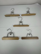 5 Pc Set Vintage Antique Wooden Metal Pants Skirt Hangers Clamp Clip 10" 4