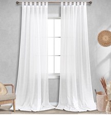 Boho Linen Curtains White Farmhouse Semi Sheer Curtains for Living Room Bedro...