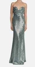 Halston Women's Blue Juliette Disco Sequin Jersey Strapless Gown Dress Size 14