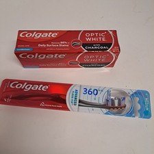 Colgate Floss Tip Med. Toothbrush-Optic White W/Charcoal Toothpaste 4.2oz. Combo