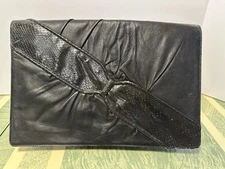 Vtg Buti Made in Italy Black Leather Snakeskin Clutch Or Shoulder Bag 80’s