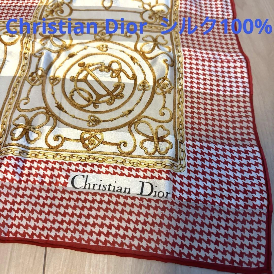 Authentique écharpe Christian Dior motif pied de poule emblème doré 100% soie femme
