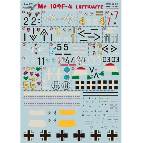 Print Scale 72-049 Decal airplane 1:72 Messershmit Me 109 F4 Waterslide decals - Picture 9 of 24