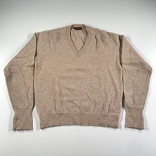 Vintage John Ashford Sweater Mens L Beige Lambswool Made In USA V Neck
