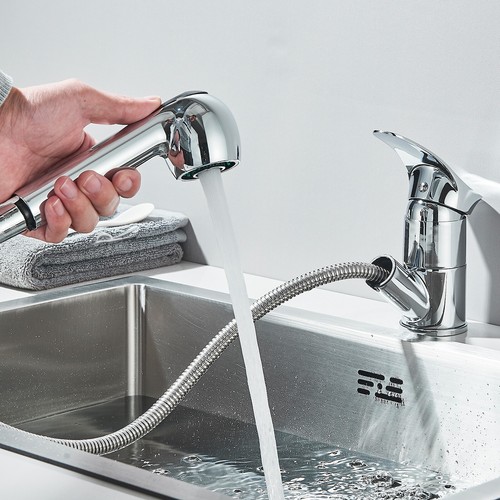 Chrom Küchenarmatur Wasserhahn Ausziehbar mit Brause 360° Einhand Mischbatterie - Bild 5 von 12