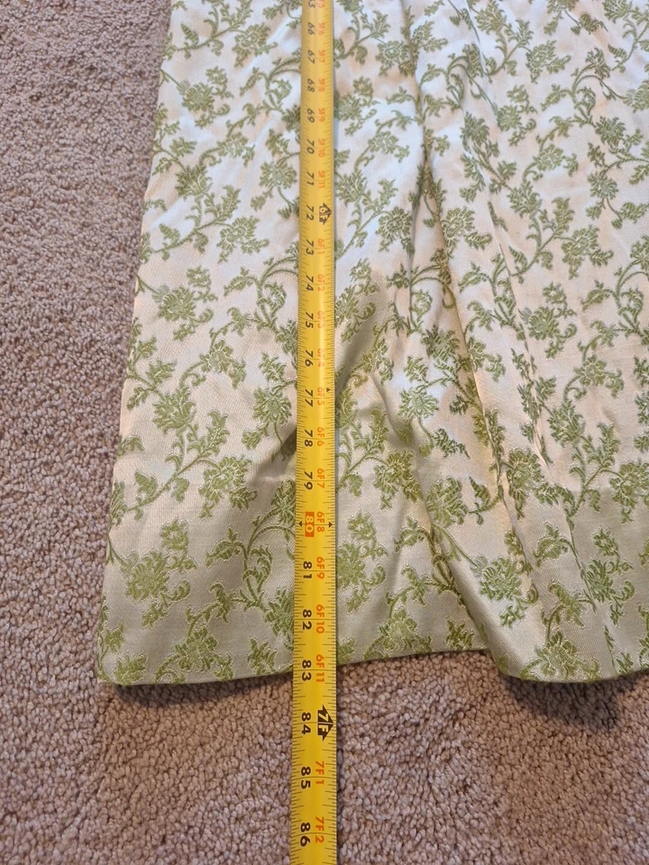 Vintage Pair of Shiny Light Green Pinch Pleated Drapery Lined 83 Inches Longx 60 - Image 2 of 4