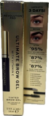 1 Piece Revolution Ultimate Brow Gel Shade Ebony 0.19 Fl.Oz Brand New & Sealed