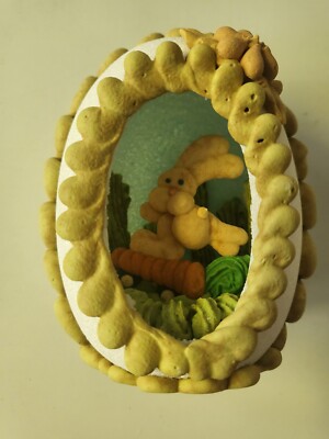 Vintage Kencraft Sugar Panoramic Upright Easter Egg Green with Bunny Rabbit