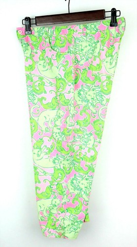 LILLY PULITZER Girls 16 - Green & pink lion & fish cropped capris ankle pants - Picture 6 of 10