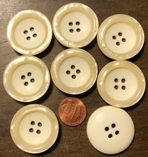 8 Large Rimmed Concave Cream Plastic Buttons Pearlized Rim 1 3/16" 31mm 6106