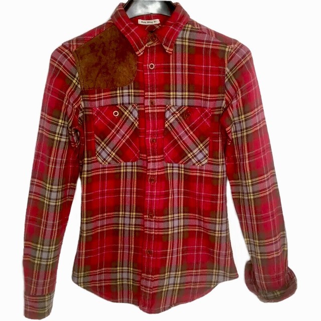 Ralph Lauren Flannel Rugby Shirt Womens Sz 0 Red Plaid Skinny Fit Suede