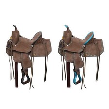 Double T Youth/Pony Chocolate Roughout Barrel Horse Saddle 10 inches