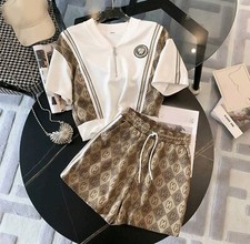 Womens Ladies Fine Ribbed Frill Peplum Gold Button Loungewear Suit Tracksuit Set