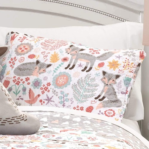 Pixie Fox Reversible Quilt Set, 3 Piece Set, Twin, Gray & Pink - Twin Bedding... - Picture 4 of 7