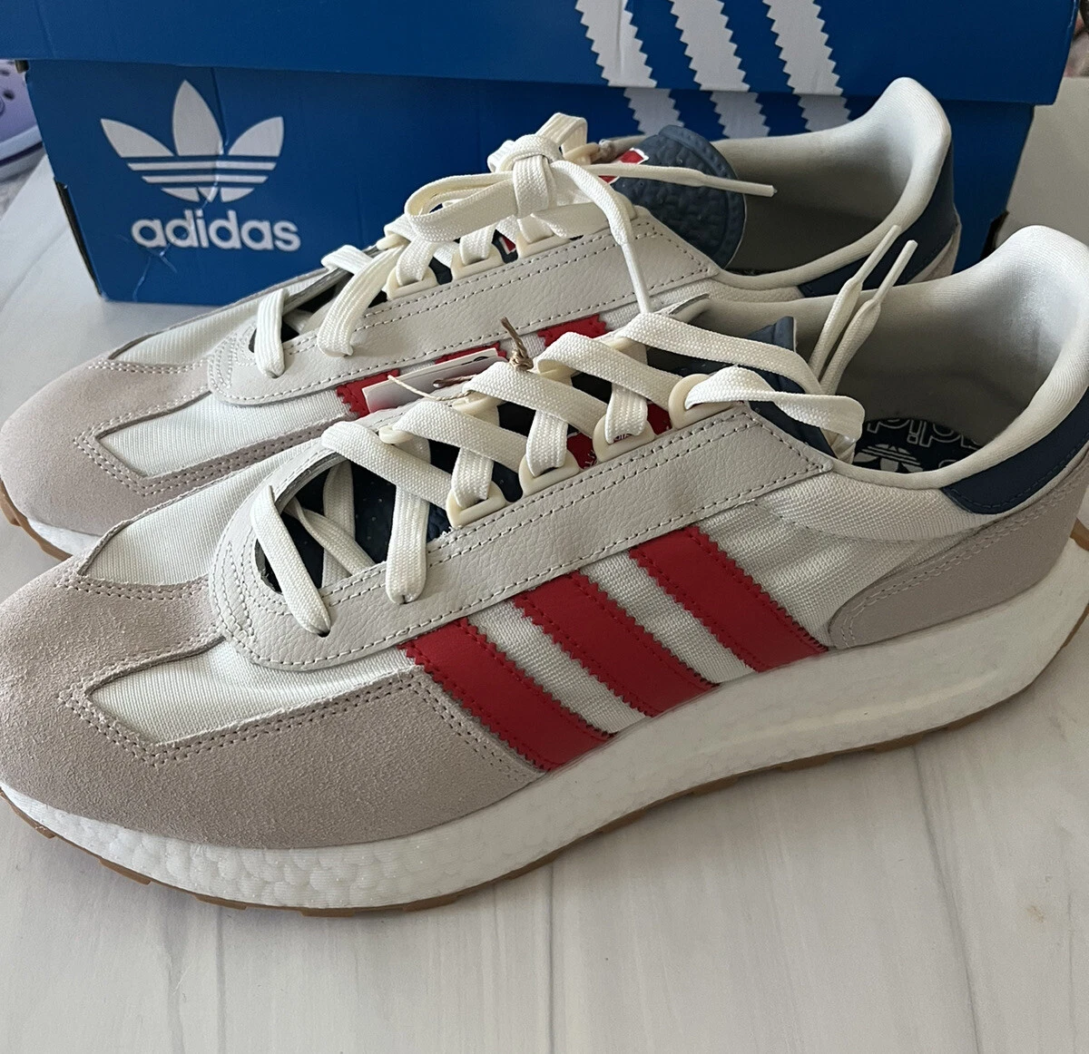 Adidas Men s Retrophy E5 Running Sneakers White Red Blue Size 13