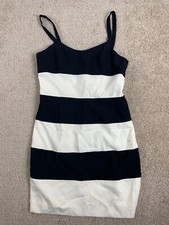 Ann Taylor Tank Dress Womens Size 10 Lined Zip Spaghetti Straps Stripes Black