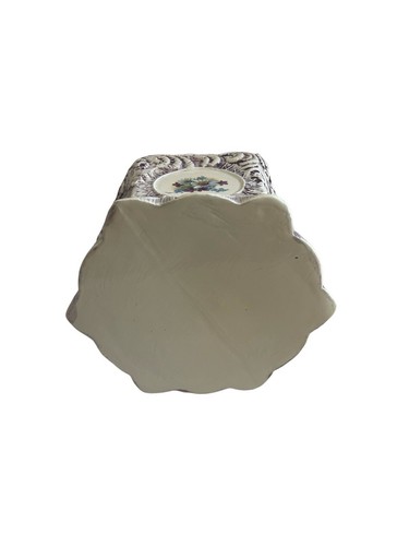 Cesta grande vintage de cerámica para plantas con asa blanca púrpura pintada a mano floral - Imagen 5 de 7