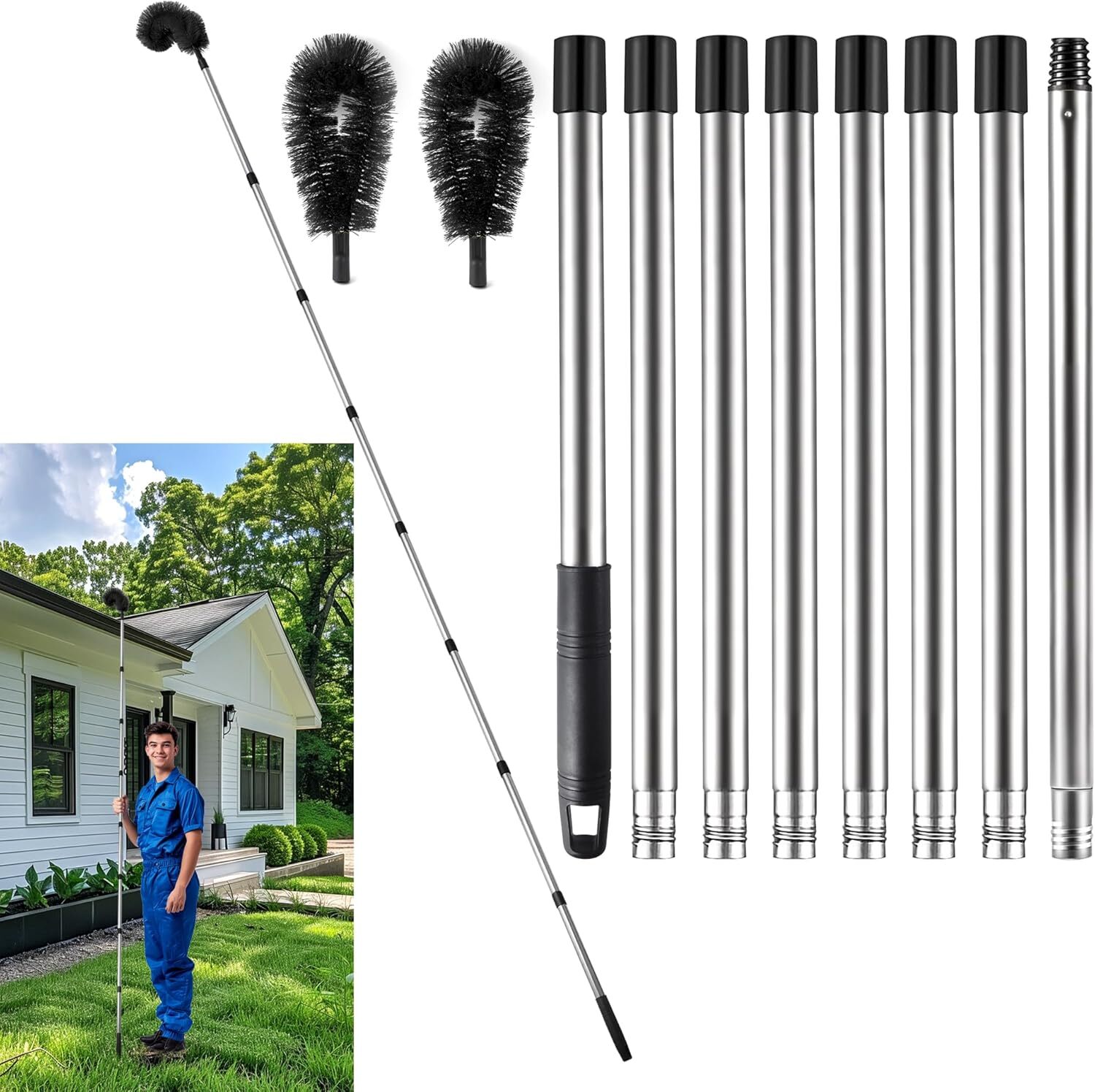 10.5FT Adjustable Gutter Cleaner with Brush for Easy Ground-Level Cleaning No Ladder Needed