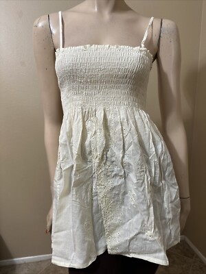 Women s Ivory Cotton Casual Open Stretch Beaded Embroidered Size L Blouse Top