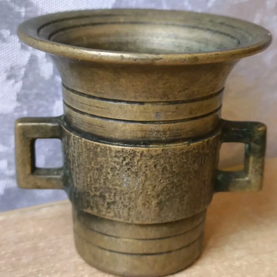 ANTIQUE Rare VINTAGE BRONZE Collectible Mini MORTAR 5 cm Kitchenware