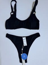 CUPSHE Bikini Set for Women Two Piece Swimsuits V Neck Sz XS Bathing Suit BLACK