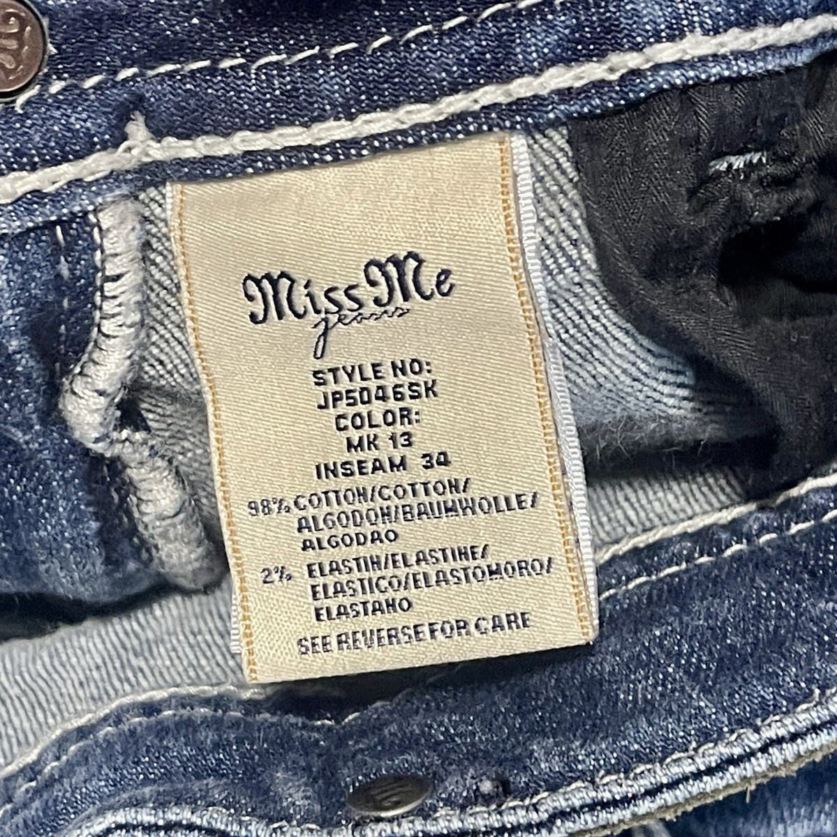 Miss me スキニー デニム　ミスミー　十字架　y2k ローライズ Miss Me Y2K Dark Denim Rhinestone Cross Pockets Heavy Stitch