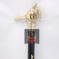 Brass Horse Head Handle Antique Victorian Wooden Walking Stick Vintage Cane Gift
